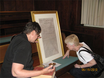 Marty Van Doren Searight and Suzanne Wilson Carrp Viewing Wedding Certificate